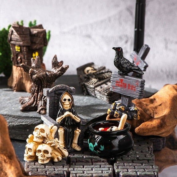 New Mini 3D Horror Halloween Raven Tombstone Skull Series Resin Hallowmas
