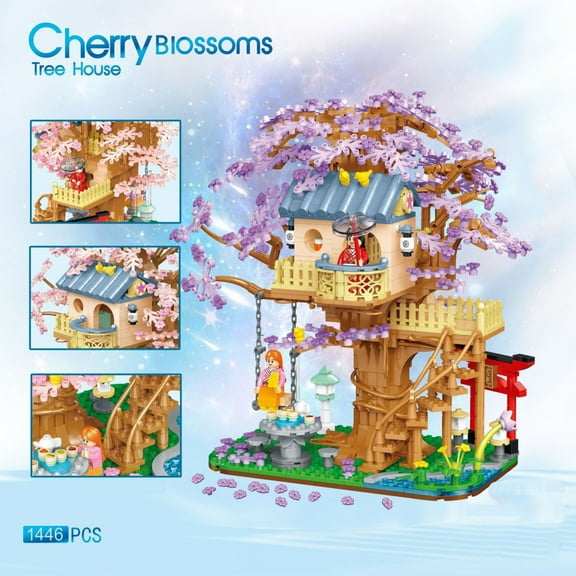 New Mini Cherry Blossom Tree House Miniature Building Block Set, DIY Assembly Building Model Toy, Christmas Gift, Birthday Gift