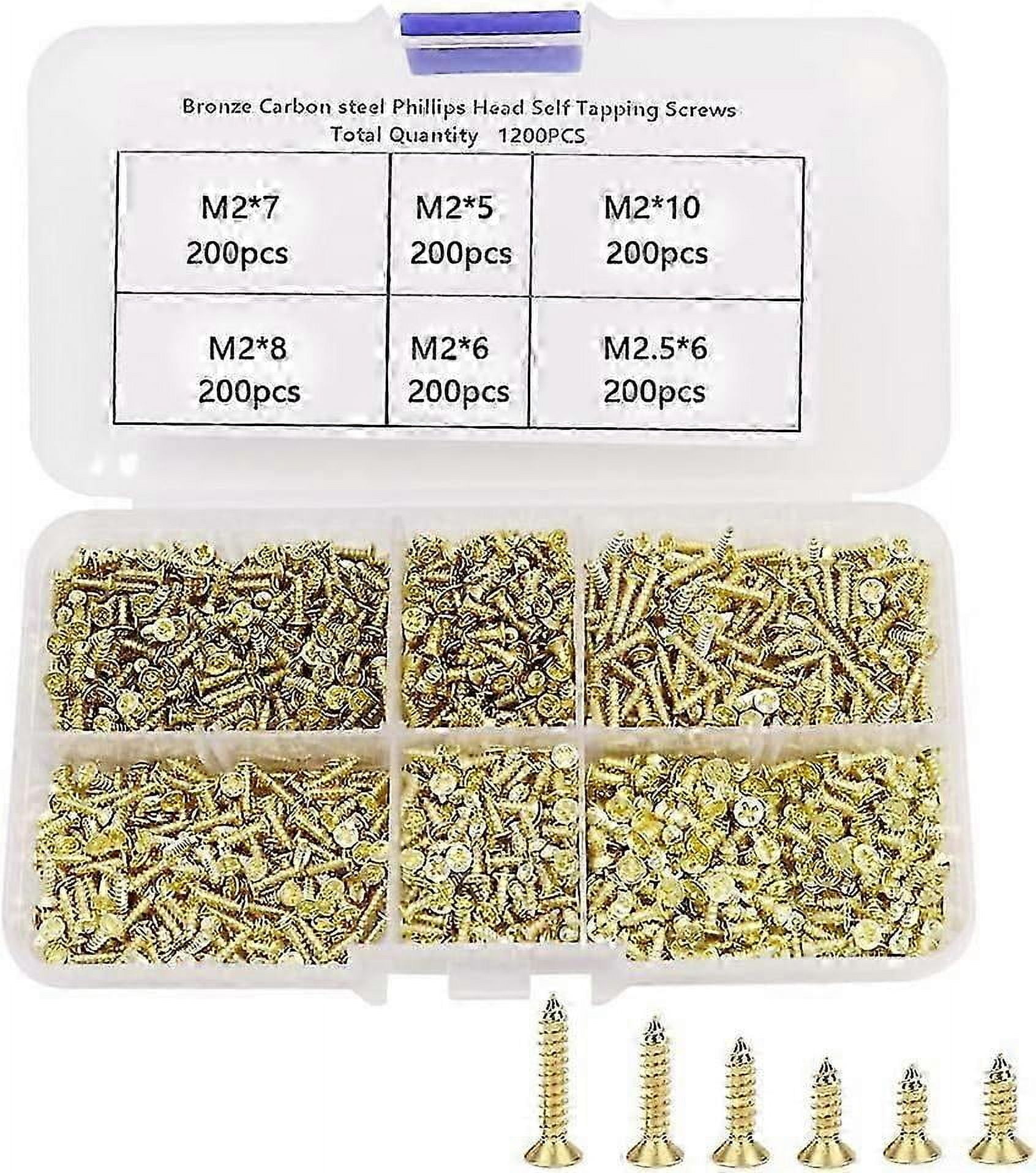 New Models 1200 Pieces Small Hinge Wood Screws M2/M2.5 Small Brass Screws 5/6/ 8/10/ Mm Tiny Flat Head Cross Screws Assortment - Gold