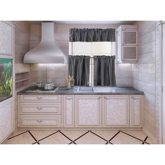 New Modern 3PC Kitchen Blackout Window Valance Tier Curtain Panel Set 54"x24" K4