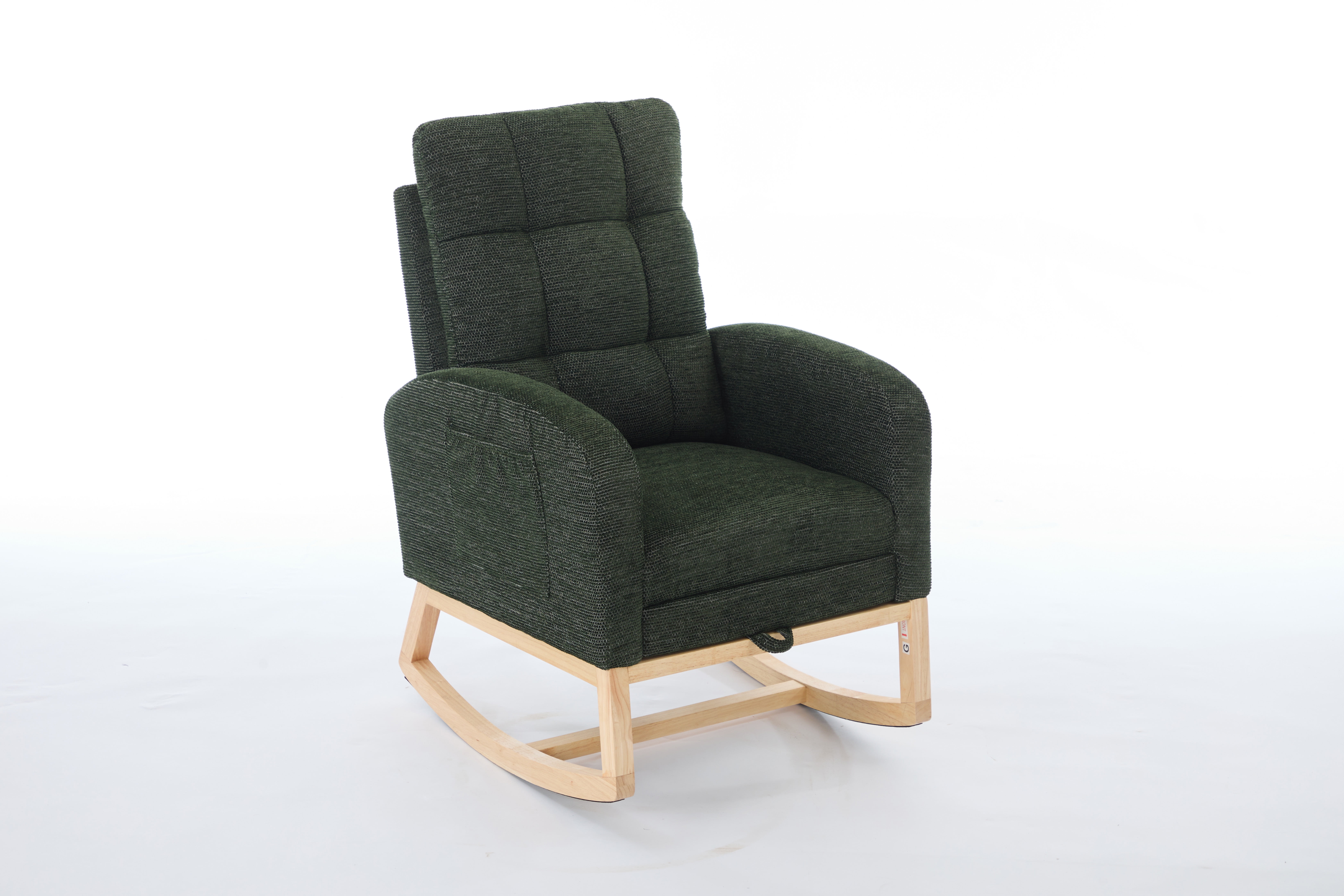 New Modern Accent Rocking Chair Rocking Chair with Solid Wood Legs, adjustable Footrest,Comfy Armchair with Side Pocket, Living Room Lounge Arm Chair with High Backrest