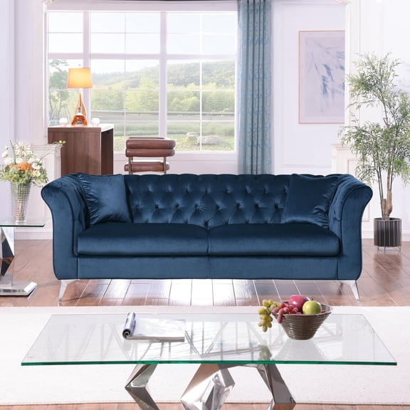 New Modern Chesterfield Sofa Couch, 87.5-inch Faux Leather 3-Seater Sofa Loveseat for Living Room, Office, Brown