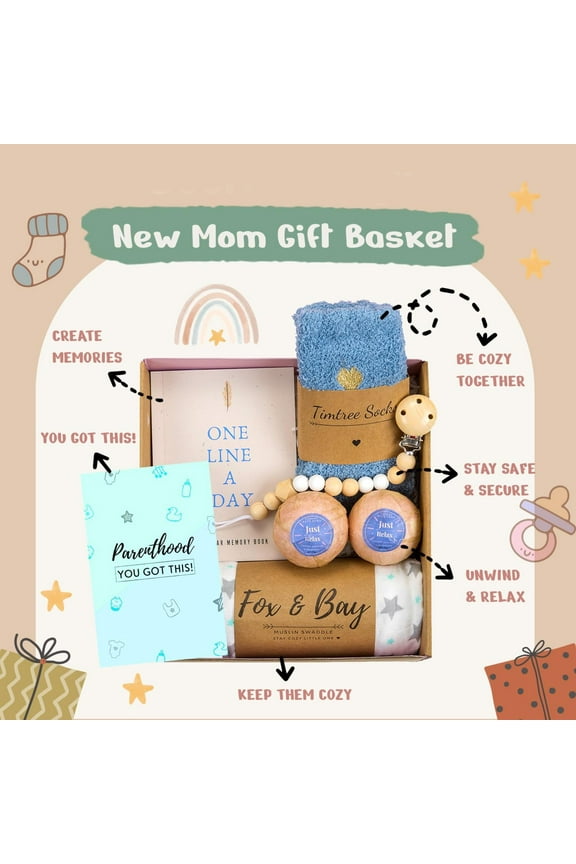 New Mom Gift Basket - Bundle of 5 Gift Ideal for Baby Shower Christmas Birthday gift