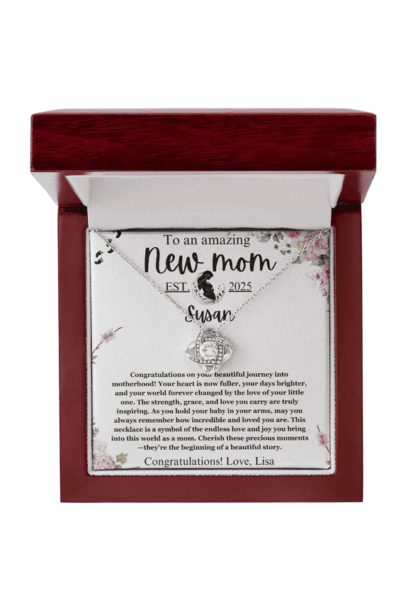 New Mom Gift Jewelry, First Time mom Gift, New Mom  Personalized Gift, Mother's Day Gift, For New Mom Love Knot Necklace, New Mommy Gift