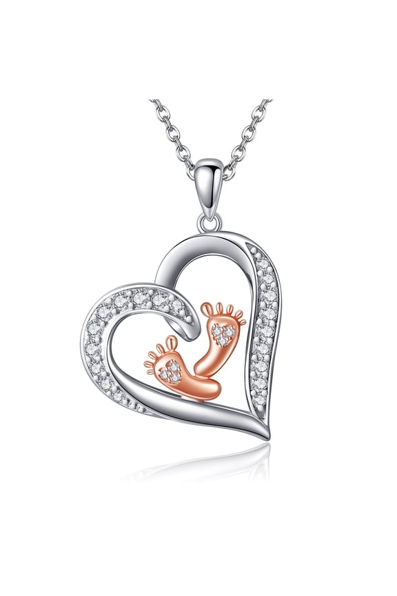 New Mom Gift Necklace Sterling Silver Baby Feet Heart Pendant Necklace New Mom Jewelry for Women Mom