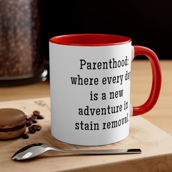New Mom Gift TwoTone 11oz Mug Parenthood where every day is a new adventure