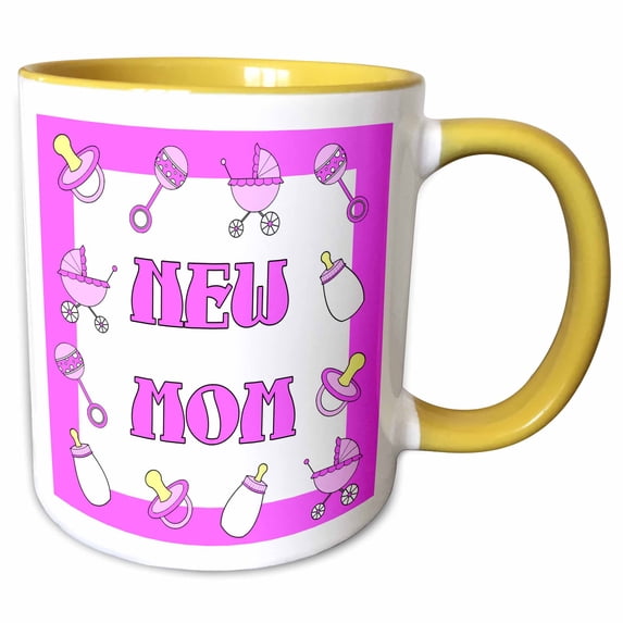 3drose, New Mom Gifts Purple Baby Girl, 11oz Two-tone Yellow Mug
