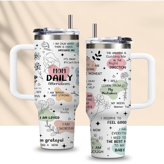 New Mom Gifts for Women, Mama, Wife - Birthday Mothers Day New Moms Daily Affirmations Cup Tumbler with Handle 30oz Girls Boys Moms Pregnancy Gifts for Expecting Mom, Mommy to Be Coffee Mugs