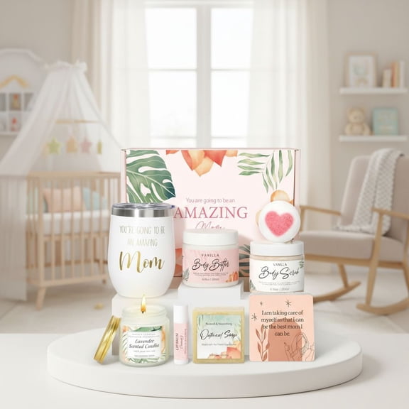 New Mom Gifts for Women, Pregnancy Gifts for Expecting Mom, new Mom Care Package After Baby, Mothers Day Mom to Be Gift Mama Must Haves with Affirmation Cards Candle for Self Care After Birth (Pink)