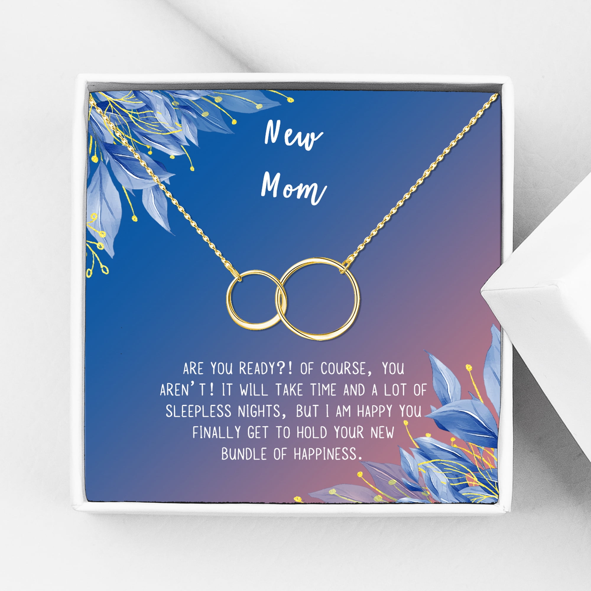 New Mom Mother's Day Gift, Jewelry For New Mom, Gift for Her, Mother's Day Necklace and Card, Stainless Steel Necklace and Card [Gold Infinity Ring,Blue-Orange Gradient]