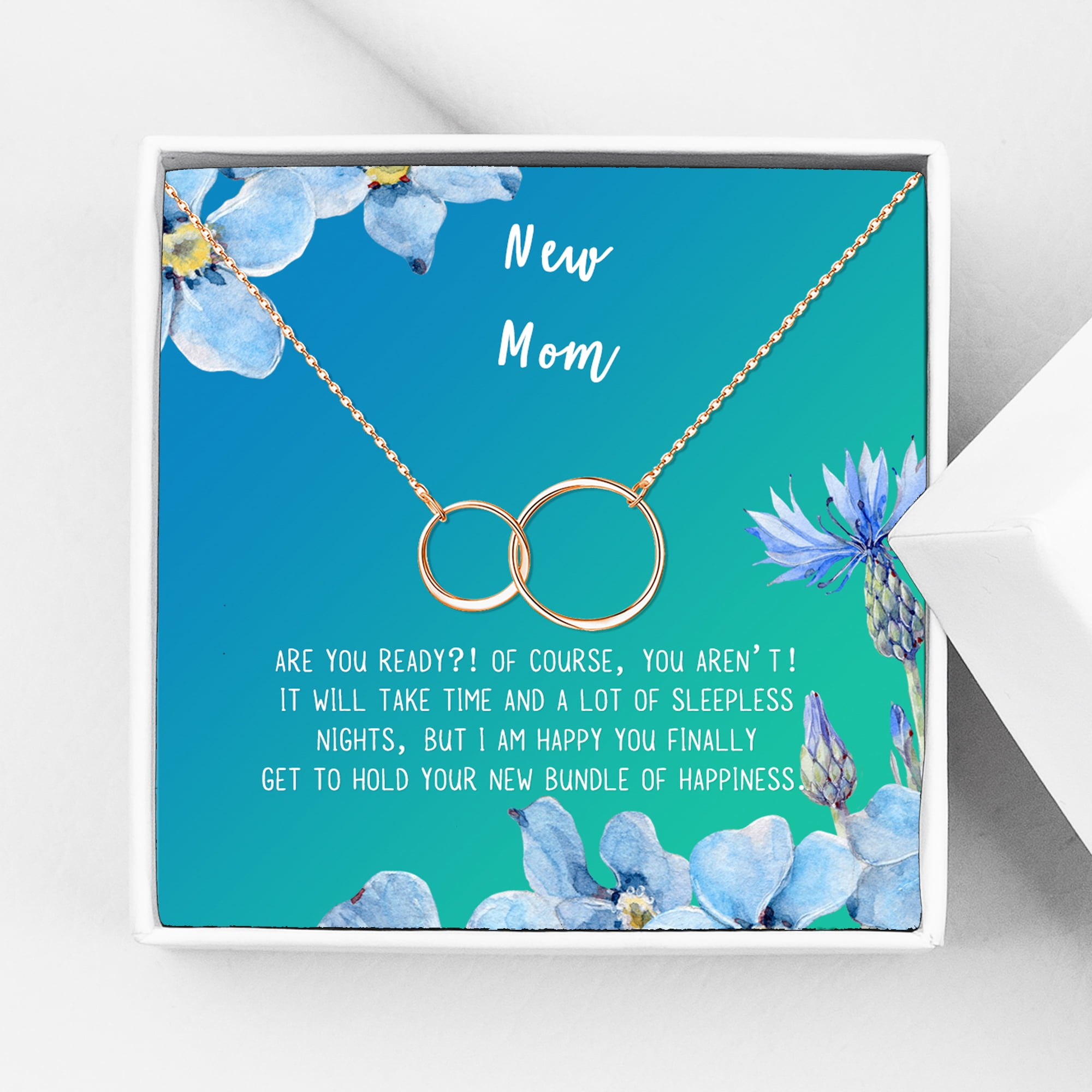 New Mom Mother's Day Gift, Jewelry For New Mom, Gift for Her, Mother's Day Necklace and Card, Stainless Steel Necklace and Card [Rose Gold Infinity Ring,Blue-Green Gradient]