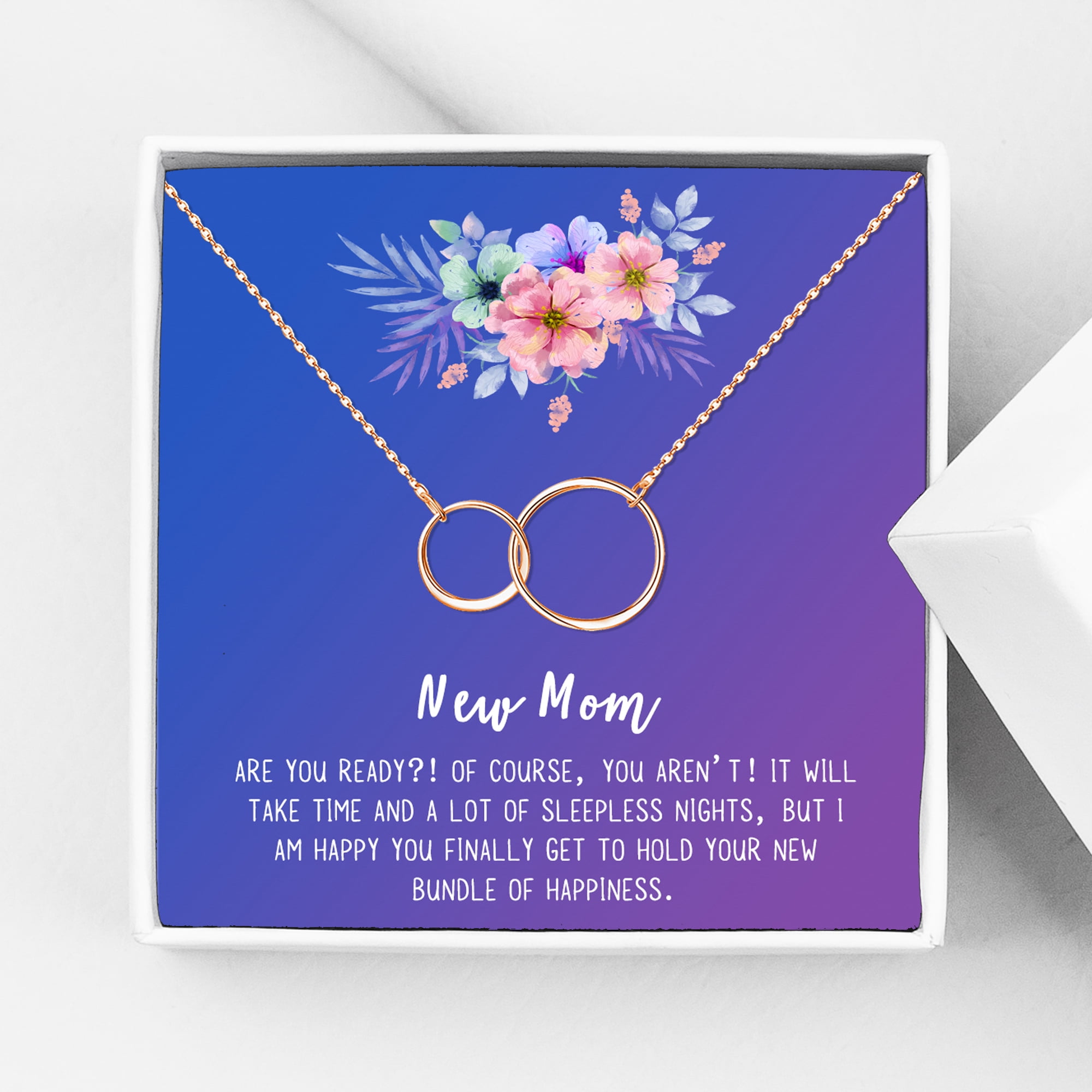 New Mom Mother's Day Gift, Jewelry For New Mom, Gift for Her, Mother's Day Necklace and Card, Stainless Steel Necklace and Card [Rose Gold Infinity Ring,Blue-Purple Gradient]