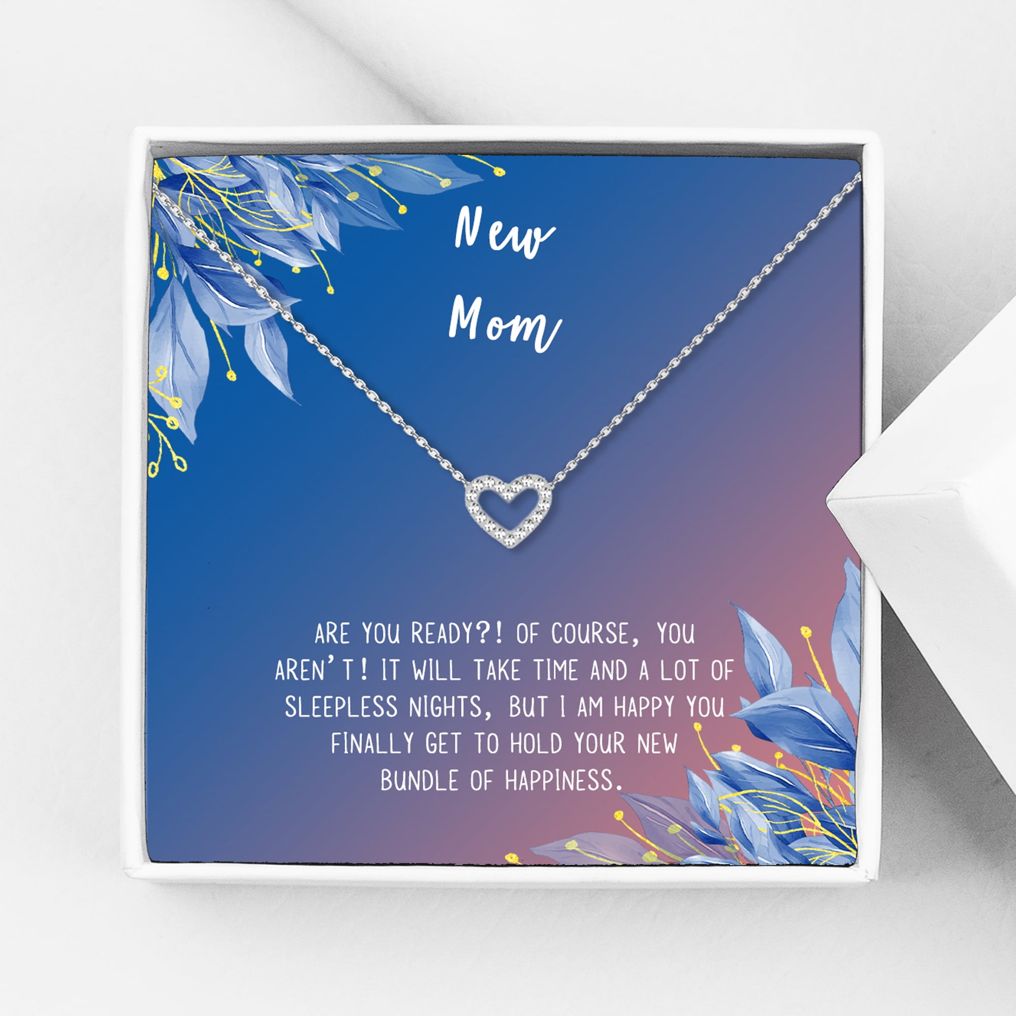 New Mom Mother's Day Gift, Jewelry For New Mom, Gift for Her, Mother's Day Necklace and Card, Stainless Steel Necklace and Card [Silver Heart,Blue-Orange Gradient]