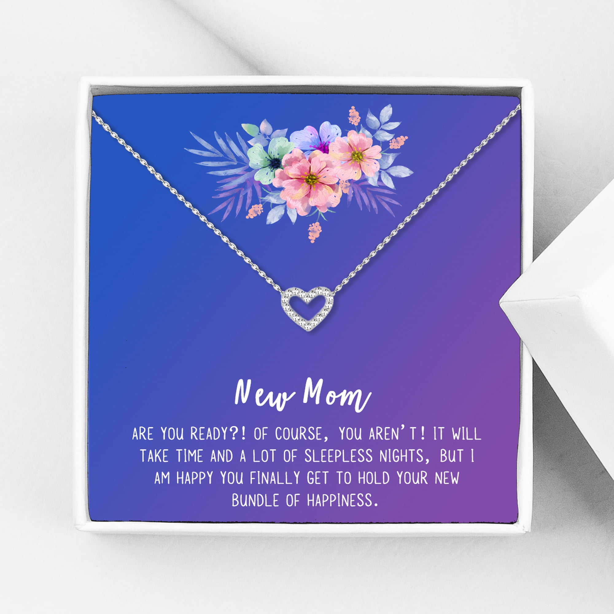 New Mom Mother's Day Gift, Jewelry For New Mom, Gift for Her, Mother's Day Necklace and Card, Stainless Steel Necklace and Card [Silver Heart,Blue-Purple Gradient]