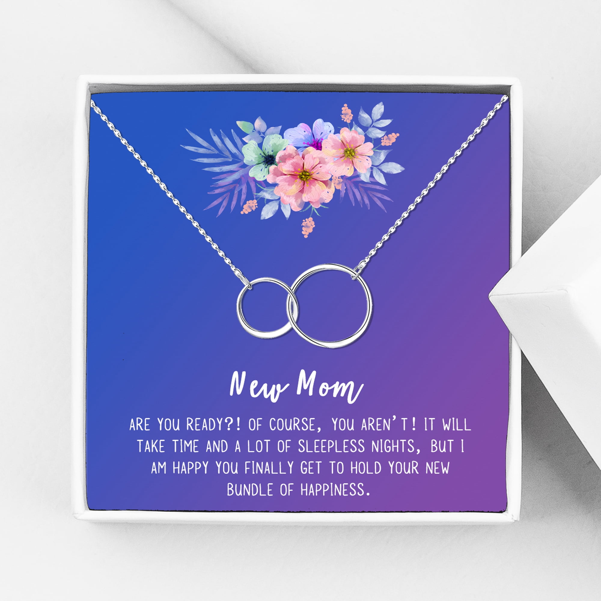New Mom Mother's Day Gift, Jewelry For New Mom, Gift for Her, Mother's Day Necklace and Card, Stainless Steel Necklace and Card [Silver Infinity Ring,Blue-Purple Gradient]