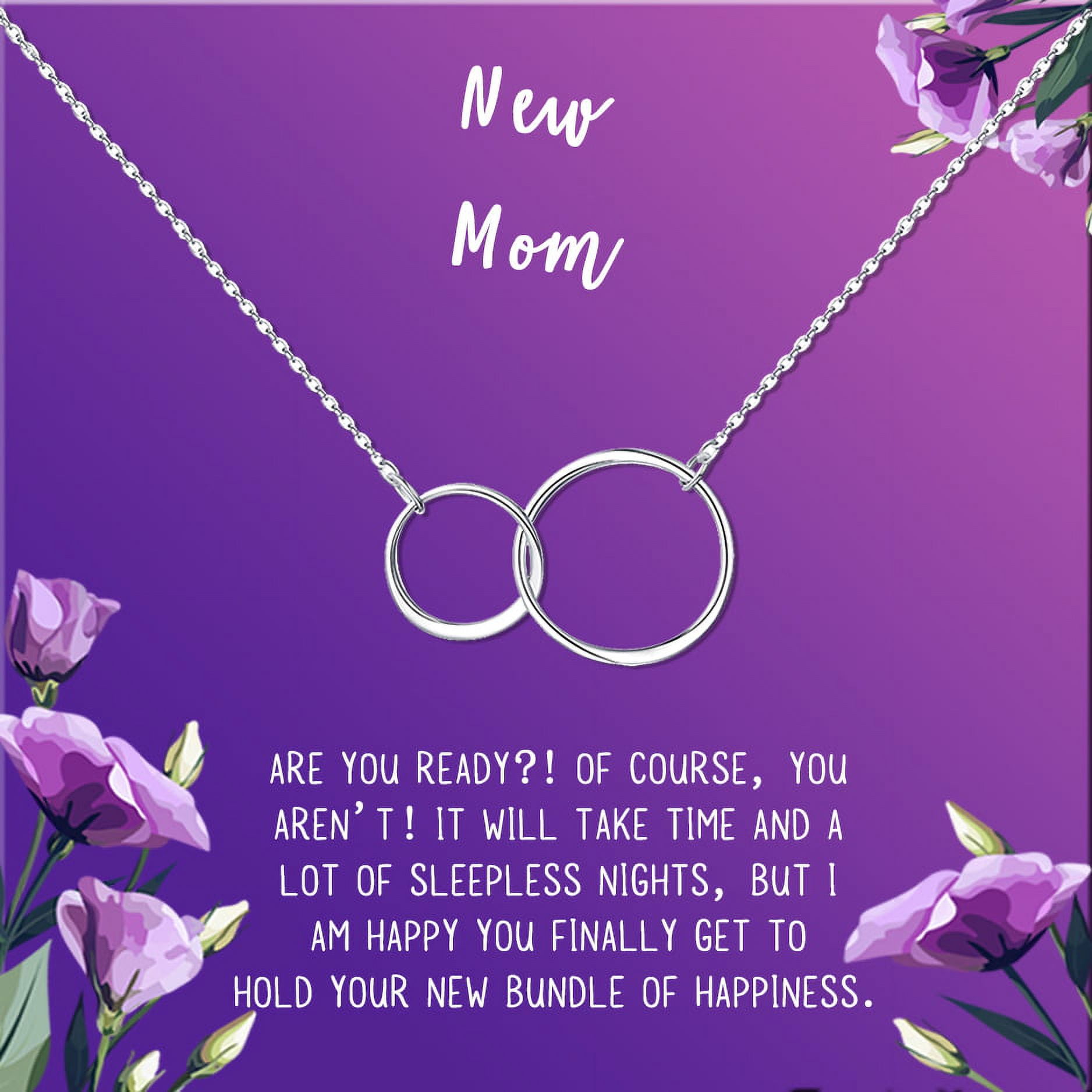 New Mom Mother's Day Gift, Jewelry For New Mom, Gift for Her, Mother's Day Necklace and Card, Stainless Steel Necklace and Card [Silver Infinity Ring,Purple Gradient]