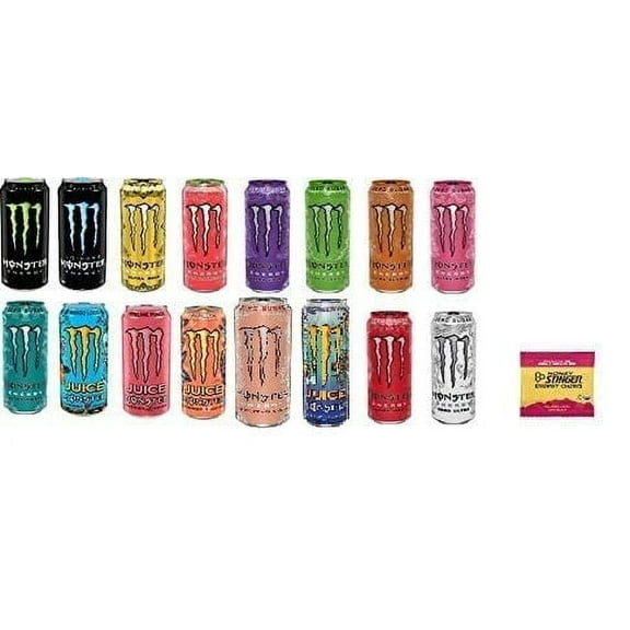 New Monster Energy Drink - Variety Pack - 16 Ounce (Pack of 16) and 1 Pack of Stinger Chews
