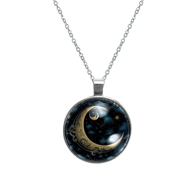New Moon Symbol Elegant Circular Glass Pendant Necklace - Walmart.com