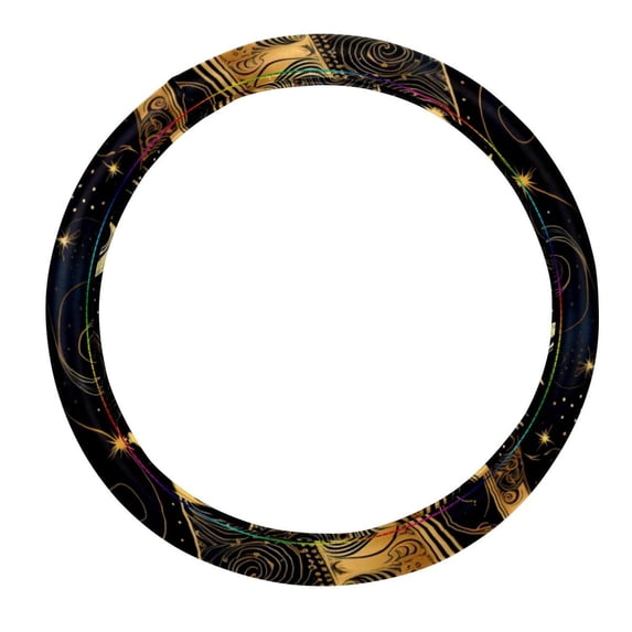 New Moon Symbol Printing 14.5 Inch PVC Leather Steering Wheel Cover Auto Accessories for Car Wheel Covers, Steering Wheel Covers