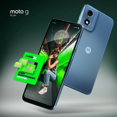 New Motorola G Play 2024, Unlocked, Blue - MobileX SIM Card Starter Pack Included