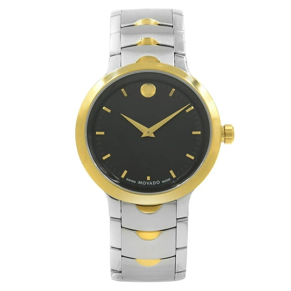 New Movado Luno 40mm Two Tone Steel Black Sticks Dial Quartz Mens Watch 0607043