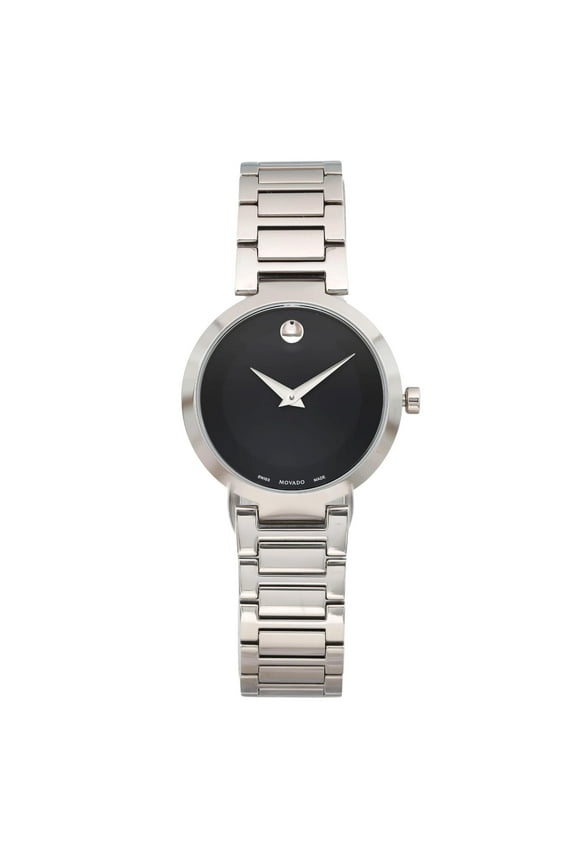 New Movado Modern Classic Stainless Steel Black Dial Quartz Ladies Watch 0607101