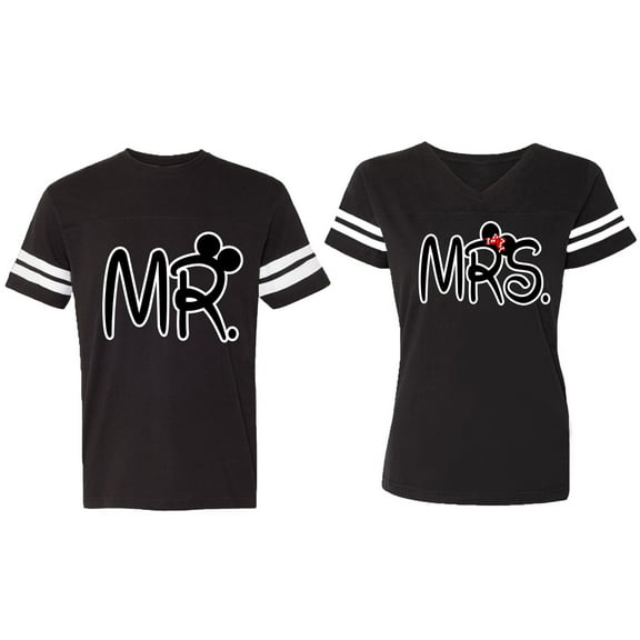 New Mr Mrs Matching Couple Cotton Jerseys (Men Black / Women Black) (Men S / Women S)