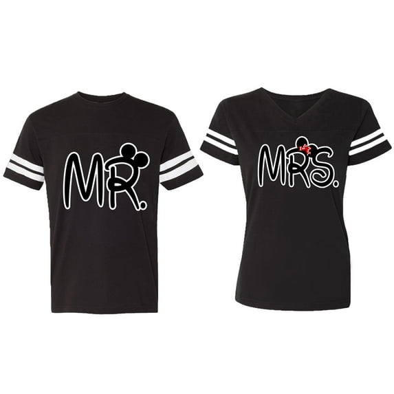 New Mr Mrs Matching Couple Cotton Jerseys (Men Black / Women Black) (Men XXXL / Women XXL)