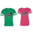 thumbnail image 1 of New Mr Mrs Matching Couple Cotton Jerseys (Men Green / Women Pink) (Men XXXL / Women XXL), 1 of 3