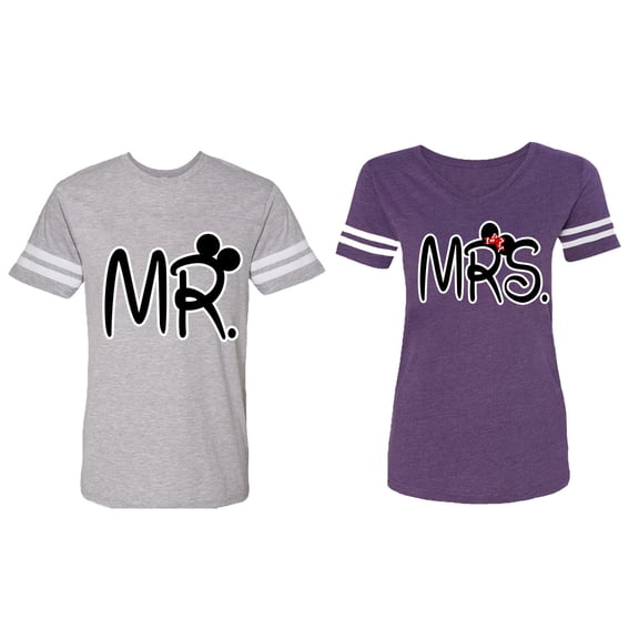 New Mr Mrs Matching Couple Cotton Jerseys (Men Heather / Women Purple) (Men XL / Women XL)