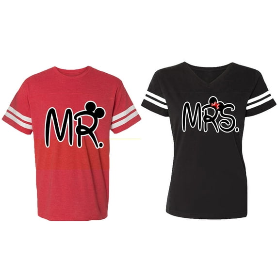 New Mr Mrs Matching Couple Cotton Jerseys (Men Red / Women Black) (Men M / Women M)