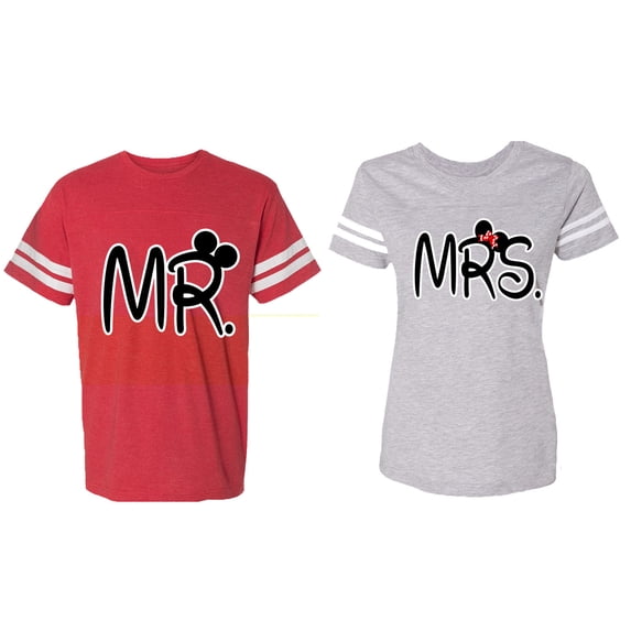 New Mr Mrs Matching Couple Cotton Jerseys (Men Red / Women Heather) (Men L / Women L)