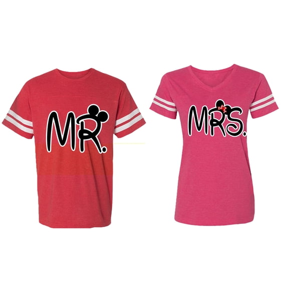 New Mr Mrs Matching Couple Cotton Jerseys (Men Red / Women Pink) (Men XL / Women XXL)