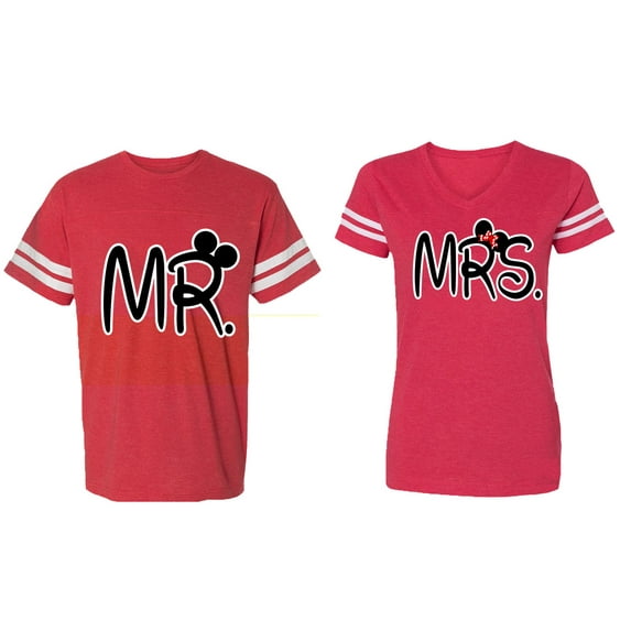 New Mr Mrs Matching Couple Cotton Jerseys (Men Red / Women Red) (Men M / Women XL)
