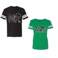 thumbnail image 1 of New Mr Mrs Unisex Couple Matching Cotton Jersey style T-Shirt Contrasting stripes on sleeves (Men Black / Women Green) (Men L / Women XL), 1 of 3