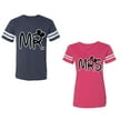 thumbnail image 1 of New Mr Mrs Unisex Couple Matching Cotton Jersey style T-Shirt Contrasting stripes on sleeves (Men Navy / Women Pink) (Men XXL / Women M), 1 of 3