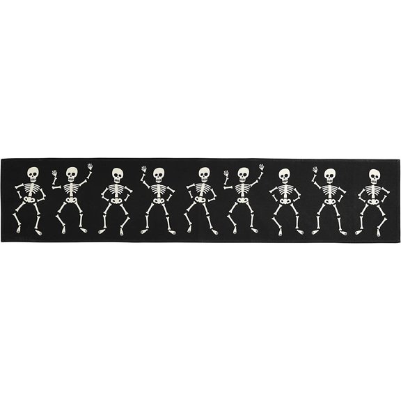 New Mud Pie DANCING SKELETON Halloween Fall Table Runner, 16" x 80" Black gift