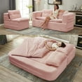 thumbnail image 1 of New Multi Functional Sectional Sofa Bed with Independent Chaise Lounge and Functional Blanket,Plush Corduroy Sofa Couch,Convertible Sofa Bed,80" King Size Bed,Deep Seat Fluffy Sofa,Baby Pink, 1 of 3