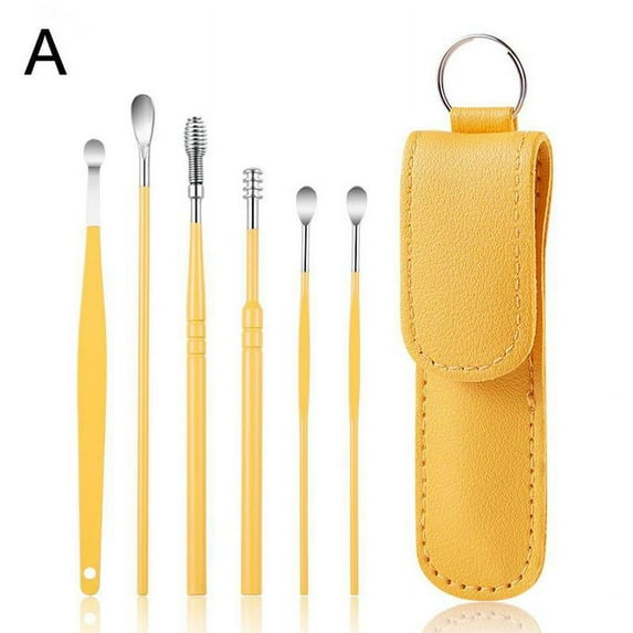 New Multicolor Earwax Removal Kit, Ear Wax Removal 6-in-1 Ear Pick Tools Reusable Ear Cleaner, Steel Ear Pick Set With Keychain Box Utility To Use E4S9