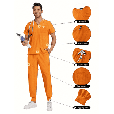 New Multicolor Two Pcs Set Men's Scrub Suit Nurse Uniform V Neck Short Sleeve Scrub Top Jogging Pants Work Clothes Doctor