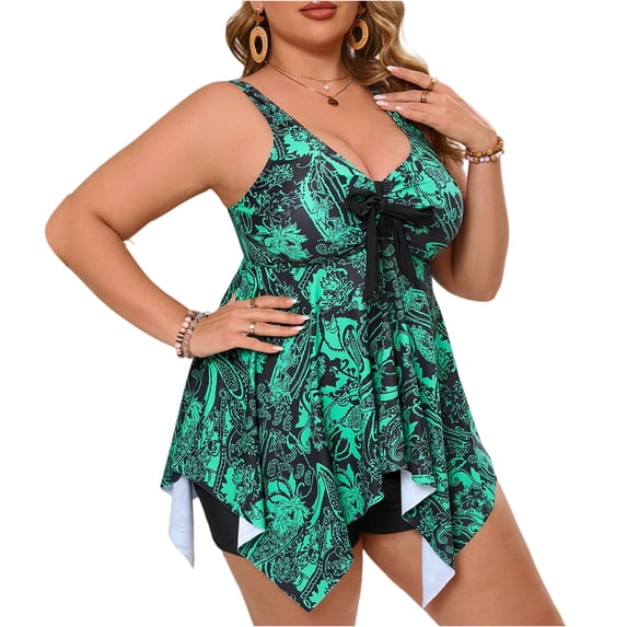 New Multicolored Print Large Size Separate Tankini High Waist Skirt Style Bikini Women's Swimming Suit Fashionable plus Size