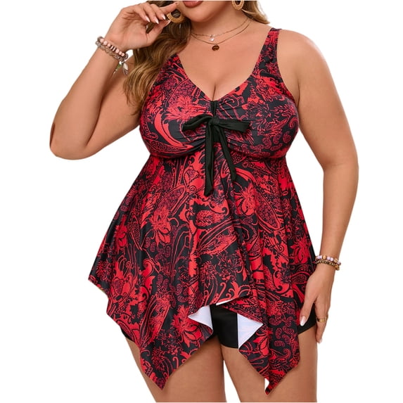 New Multicolored Print Large Size Separate Tankini High Waist Skirt Style Bikini Women's Swimming Suit Fashionable plus Size