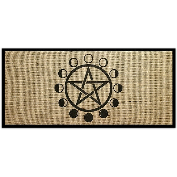 New Mungo Altar Cloth - Witchcraft Supplies, Wiccan Altar Supplies and Tools, Tarot Cloth - Witch Decor, Pagan Decor, Witchy Gifts - Moon Phases Pentagram - Burlap with Fabric Backing - 24"x11
