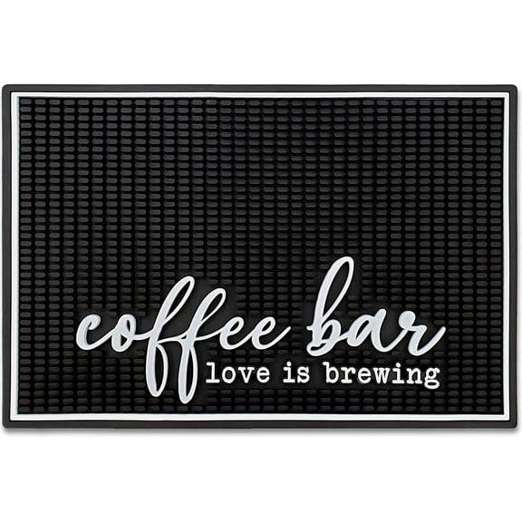 New Mungo Coffee Bar Mat - Coffee Bar Accessories for Coffee Station, Coffee Accessories, Coffee Bar Decor, Coffee Decor - Love Is Brewing Coffee Maker Mat for Countertops - Rubber Mat - 18x12