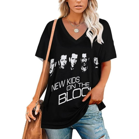 New Music Kids and On The Block T Shirt Women V Neck Short-Sleeve Women'S T-Shirt Basic Short Sleeve Tee, 4X-Large