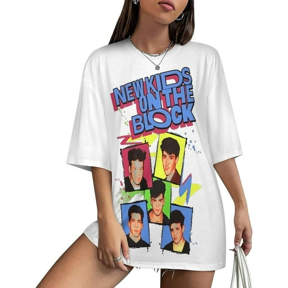 New Music Kids and On The Block Women Fashion Deep V-Neck Short Sleeve Tops Solid Casual Loose Basic T Shirt