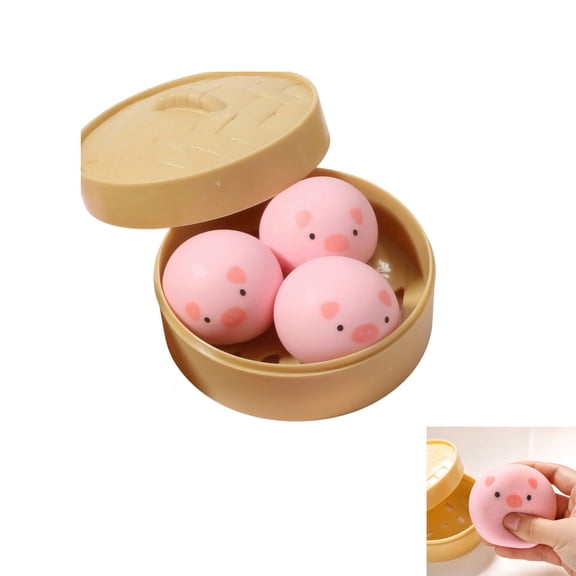 New Mystery Dumpling Squishies,High-Quality Silicone StressToys-Big Bun with Food Steamer,Hand-Pinching Sensory. ASMR Toys,Stretchy Desk Fidget Toys for All Ages-3pc