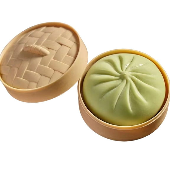 New Mystery Dumpling Soft,High-Quality Silicone Stress Toys - Big Bun with Food Steamer,Hand-Pinching Sensory ASMR Toys with Music,Stretchy Desk Fidget Toys for All Ages,Green(1PC)