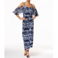 thumbnail image 1 of New NY Collection Women Stretch Blue Printed Cold Shoulder Ruffled Maxi Dress S, 1 of 2