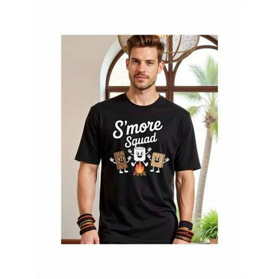 The New Natee Local Warehouse Permission S'more Squad: Fun Camping And Marshmallow T-Shirt, 100% Cotton Fabric,Crew Neck,Regular Fit,Weekend Casual Wear,180gsm,Halloween Thanksgiving Christmas Gift